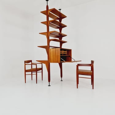 Two sides Midcentury Danish teak free standing room divider shelving Unit, by Poul Cadovius, 1960s 