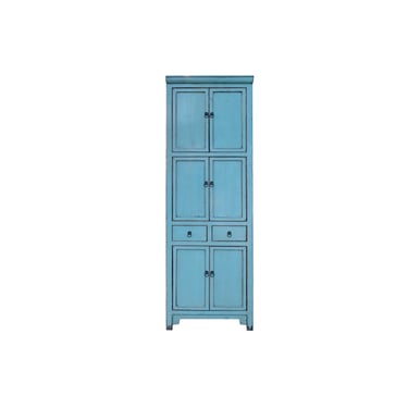 Distressed Turquoise Aqua Blue Tall Slim Shelves Drawers Storage Cabinet ws4366E 