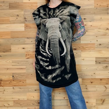 Vintage Elephant All Over Print Sleeveless Tee Shirt T-Shirt Tank Top 