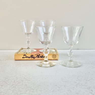 Set of 4- Vintage Federal Glass Cordial Liquor Cocktail Nick and Nora Glasses, MCM Retro Barware 