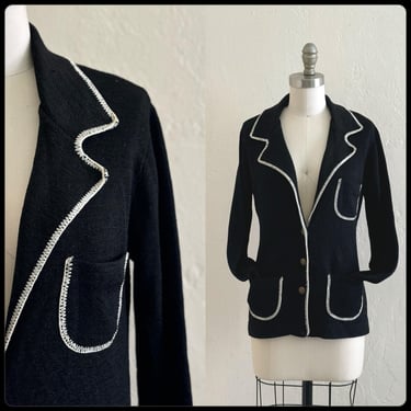 vintage 60's black & white knit classic blazer jacket 