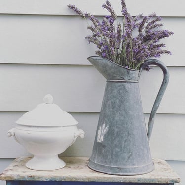 Beautiful vintage French zinc pitcher, flower vase 