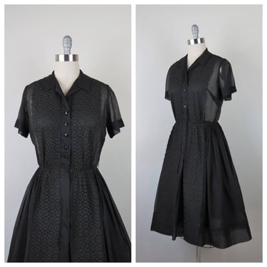 Vintage 1950s cotton shirtwaist dress, sheer, black, fit | Swan Song  Vintage - Bend, Oregon | ATTIC