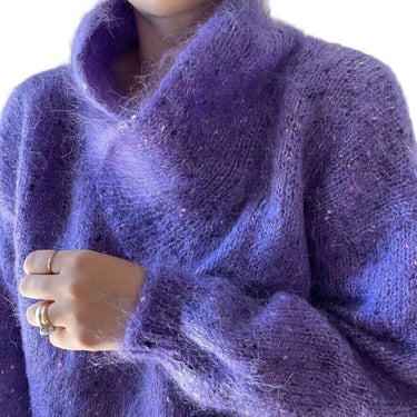 Vintage Canaan Mountain Knitwear Hand Knit Purple Mohair Ultra Fluffy Sweater XL 