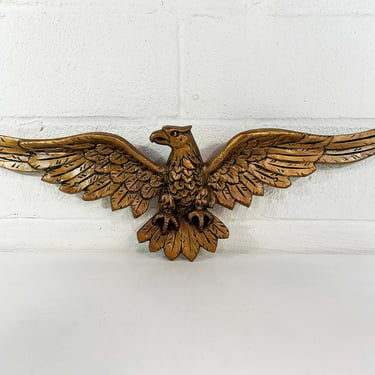 Vintage Federal Eagle Metal Wall Hanging Mid-Century Mantique Rustic Americana Retro Cottage Spread Wings Cast Iron Gold 1970s 