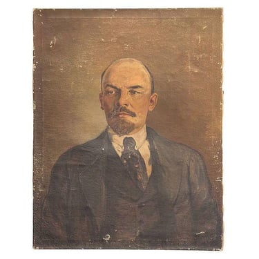 Soivet Era Vladimir Lenin Oil on Cnavas Portrait , Russia 