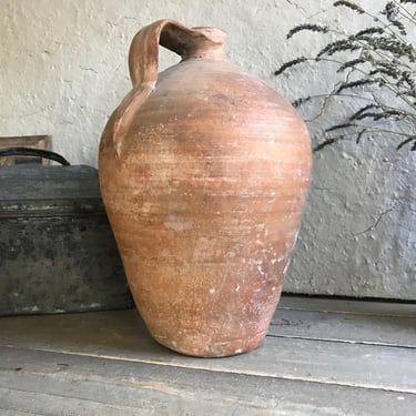 19th C Pottery Jug, Rustic Pitcher, Olive Jug, Hand Thrown, 16 Inch, Terracotta, Rustic European Farmhouse, Farm Table, Art Pottery 