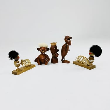 Set of Mid century teak figurines /bottle opener and corkscrew /candle or pen holder /envelope holder 1960s ,Hans Bolling  