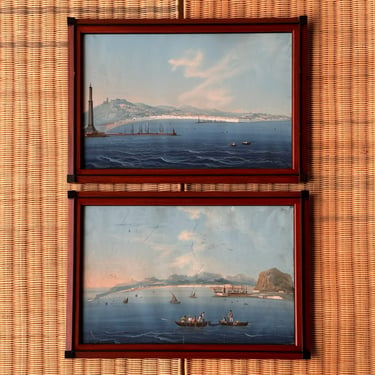 Pair of 19th C. Italian Gouaches of the Ports for Genoa & Palermo