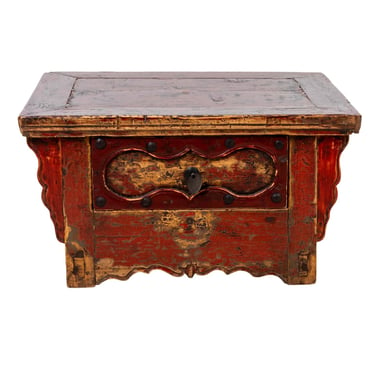 Antique Chinese Small Brunt Red Cabinet or Chest