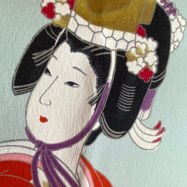 VTG colorful Japanese crepe scarf~ large wall art ~ shawl headscarf beautiful festive geisha novelty tourist 