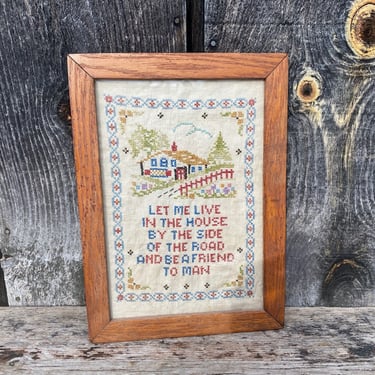 Vintage Cross Stitch -- Country Decor -- Country Needlepoint Art --- Country Cross Stitch -- Primitive Art -- Antique Needlepoint 