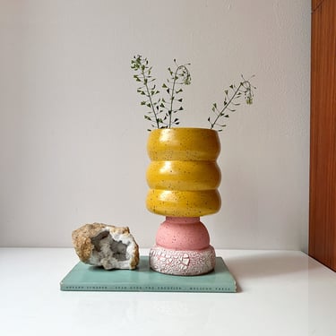 Love in Outer Space: Mustard Yellow and Pink Pedestal Planter