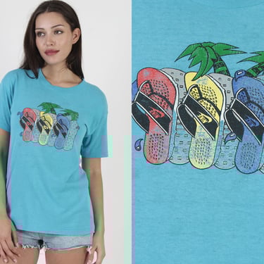 Nike Grey Label Rainbow Sandals 1980s Vintage T Shirt M 