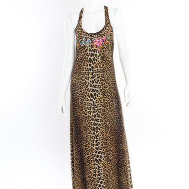 Embroidered Leopard Mesh Maxi Dress