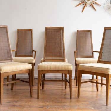 Set of 6 Vintage Mid Century Dining Chairs with Cane Backs 