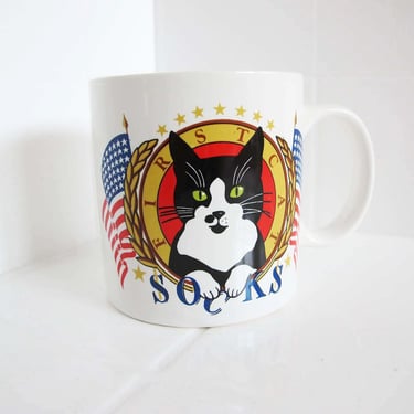 Vintage 90s Socks Clinton Presidential Cat Coffee Mug - First Cat - Black White Tuxedo Democrat Cat Lover Gift 