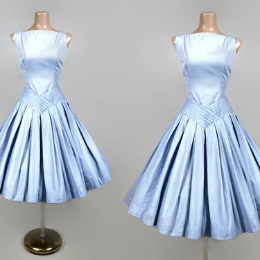 VINTAGE 50s Powder Blue New Look Full Sweep Day Dress | 1950s Cotton Rockabilly Swing Dress | Project Piece As-Is Wounded VFG 