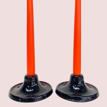 Vintage Candlestick Holders Retro 1980s Contemporary + Purple + Glass + Set of 2 + Taper Candle Display + Modern Home Decor + Decoration 