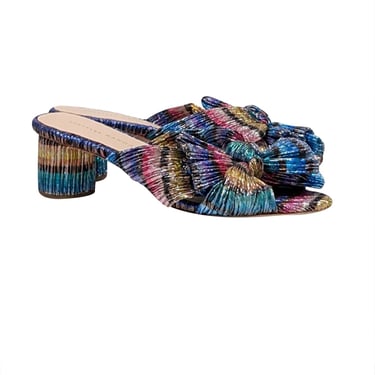 Loeffler Randall - Rainbow Metallic Pleated Knot Mules Sz 6.5