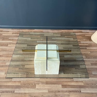 Mid-Century Modern Travertine Stone & Brass Coffee Table, c.1970’s 