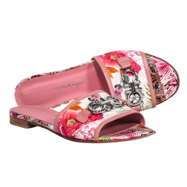 Ferragamo - Pink Floral Slide Sandals Sz 7