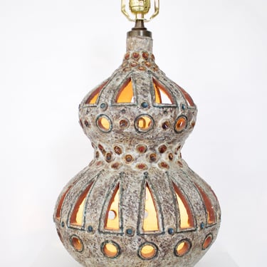 Raphael Giarrusso Double Gourd  French Ceramic Table Lamp Accolay Circa 1967 