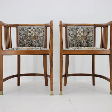 1900's Pair of Viennese Secession Armchairs in the Style of Josef Maria Olbrich / Set of Two Antique Armchairs 