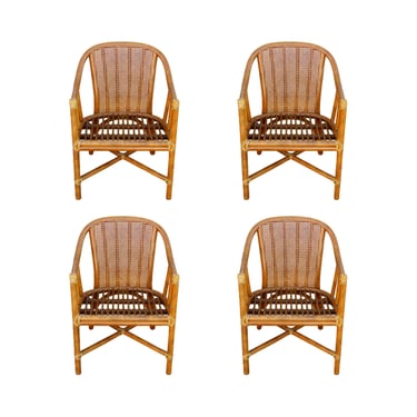 McGuire Rattan Cane Barrel Back Dining Chairs, A Set of Four 