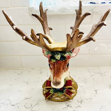 Fitz and Floyd Christmas Deer with Antlers & Bow Vintage Centerpiece by LeChalet