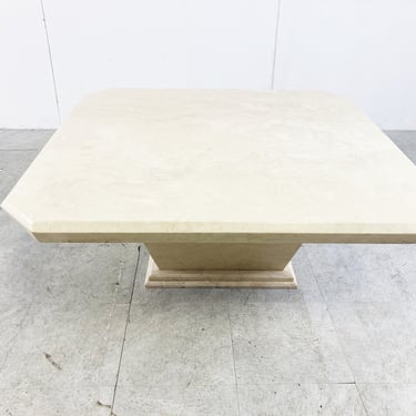 Vintage travertine hidden bar coffee table, 1970s - open top coffee table - dry bar coffee table - vintage coffee table 