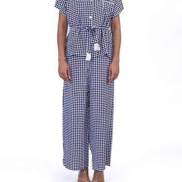 1940S Lewis Frimel Co Blue  White Cold Rayon Polka Dot Print Pajamas 