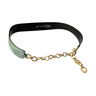 Versace Green Logo Snakeskin Chain Belt