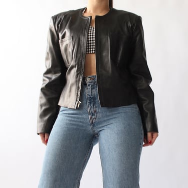 90s Boxy Cropped Leather Jacket