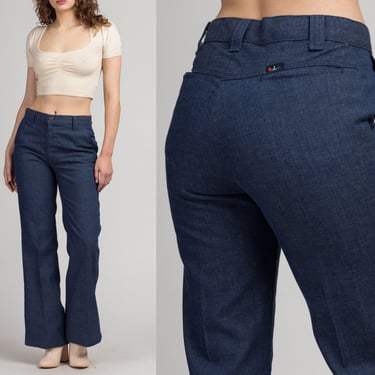 70s H.I.S. High Waist Jeans - Men's Small, Women's Medium | Vintage Dark Wash Blue Cotton Poly Denim Pants 
