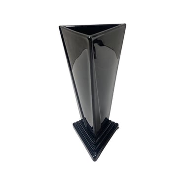1935 Art Deco New Martinsville Ebony Onyx Black Triangular Vase 