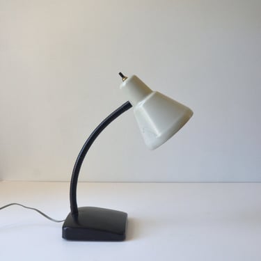 Mid-Century Industrial Gooseneck Desk Task Lamp in Bone White with Black 