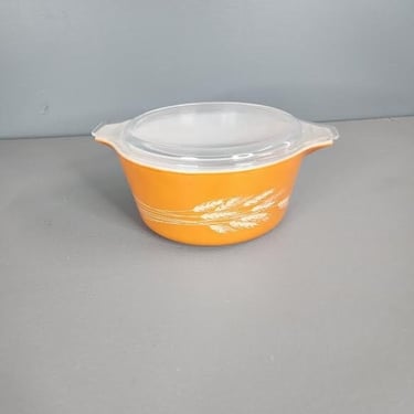 Pyrex 474 B Bowl With Lid Autumn Harvest Wheat 