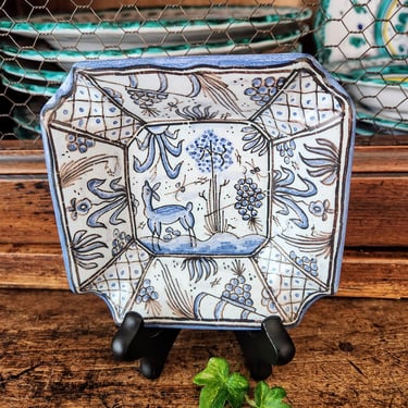 Estrela de Conimbriga Majolica Dish Portugal~Hand Painted Blue & White Ceramic Tray, Ring Dish 