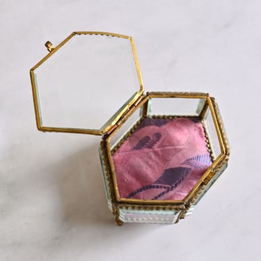 antique french hexagonal beveled glass and ormolu bijoux casket