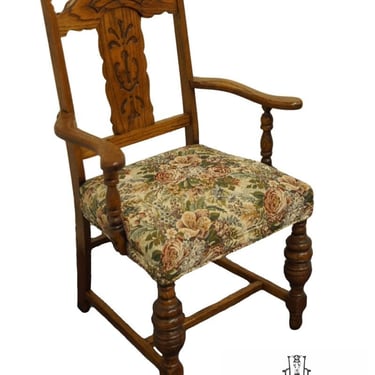 Vintage Antique Oak English Revival Gothic Jacobean Dining Arm Chair 