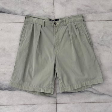 Vintage Polo Ralph Lauren Tyler Shorts Chinos Khakis Pleated Sage Green Mens 34 Golf Preppy 
