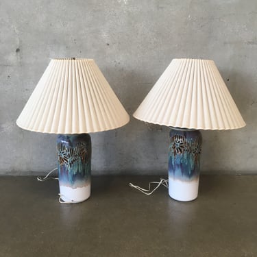 Pair Of Handmade Drip Glaze Table Lamps. Signed By Garnier