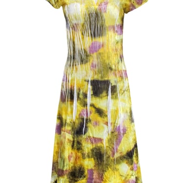 Komarov - Yellow, Green, & Purple Short Sleeve Dress Sz L