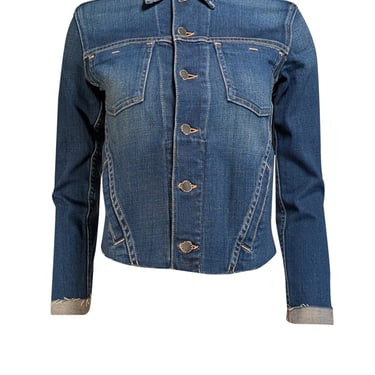 L'Agence - Dark Blue Slim Denim Jacket w/ Raw Hem Sz XS