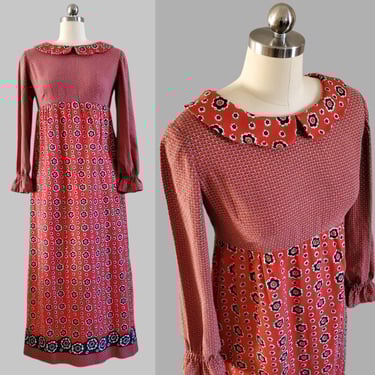 1970s Maxi Dress with Mixed Patterns - 70s Dress - 70s Women's Vintage Size Small/Medium 