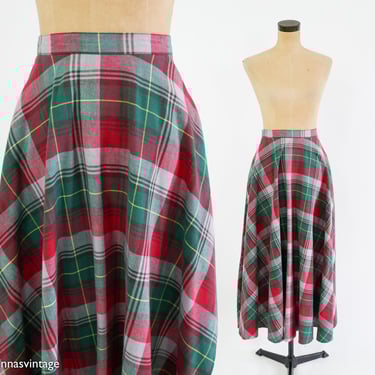 Ralph Lauren | 1980s Green Red Plaid Maxi Skirt | 80s Plaid Cotton Long Skirt | Ralph Lauren | Size 8 