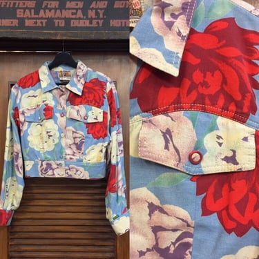 Vintage 1980’s “BIS” Label Floral Design Cropped Jacket, Vintage Top, Flower Pattern, Gene Ewing Bis, Trucker Jacket, Vintage Clothing 