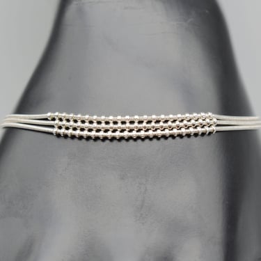 80's Italy 925 silver beaded snake chain bracelet, classic 3 strand IBB sterling minimalist wristlet 