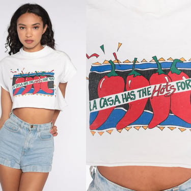 Chili Pepper Shirt La Casa Has The Hots For You Slogan Tshirt Retro Tee Cropped T Shirt Vintage 90s Small Medium 